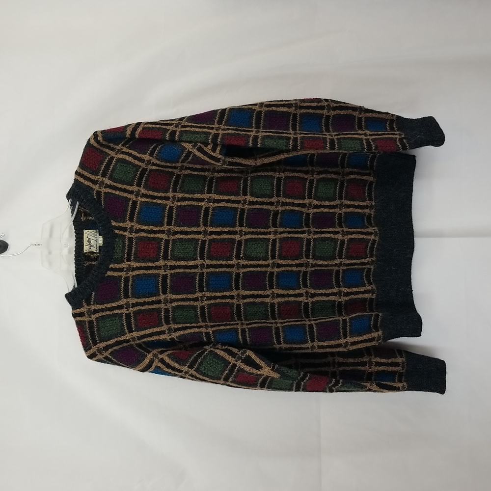 Vintage HALLET San Francisco 100% Alpaca Wool Cosby Geometric Handknit Sweater